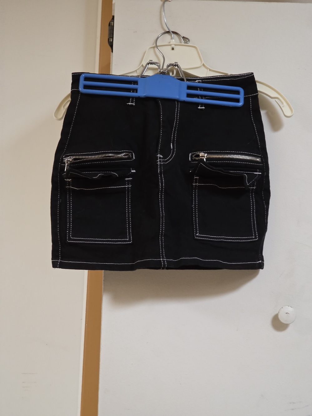 American Bazi Black Mini Skirt with White Contrast Stitching